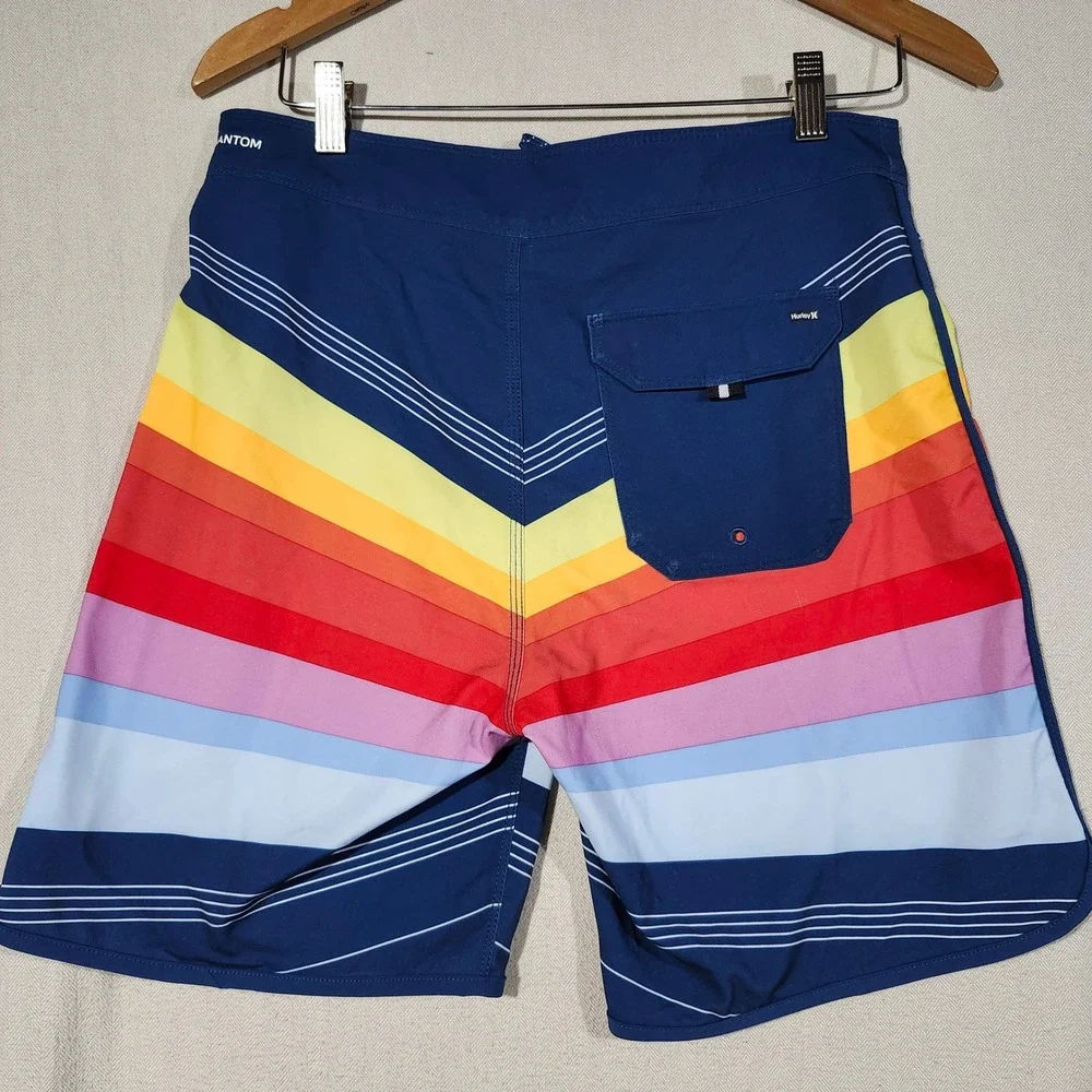 Hurley Phantom Mens Board Shorts Size 29 Rainbow Stripe Blue Swim Trunks Surf